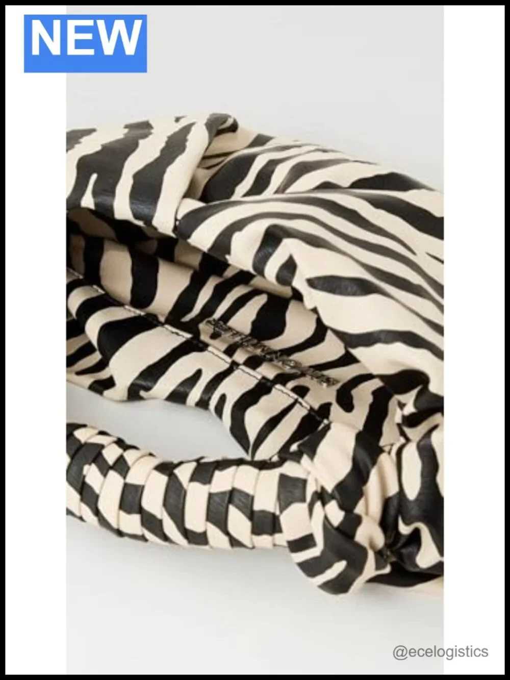Vegan Leather Zebra Print Clutch with Rolled Top Handle | Woven Straw Look